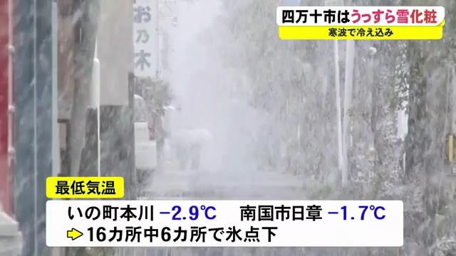 四万十市はうっすら雪化粧 寒波で高知県内も冷え込み いの町や南国市など6カ所で氷点下に プライムこうち 高知さんさんテレビ